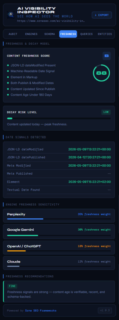 AI Visibility Inspector - AI Intelligence System Freshness