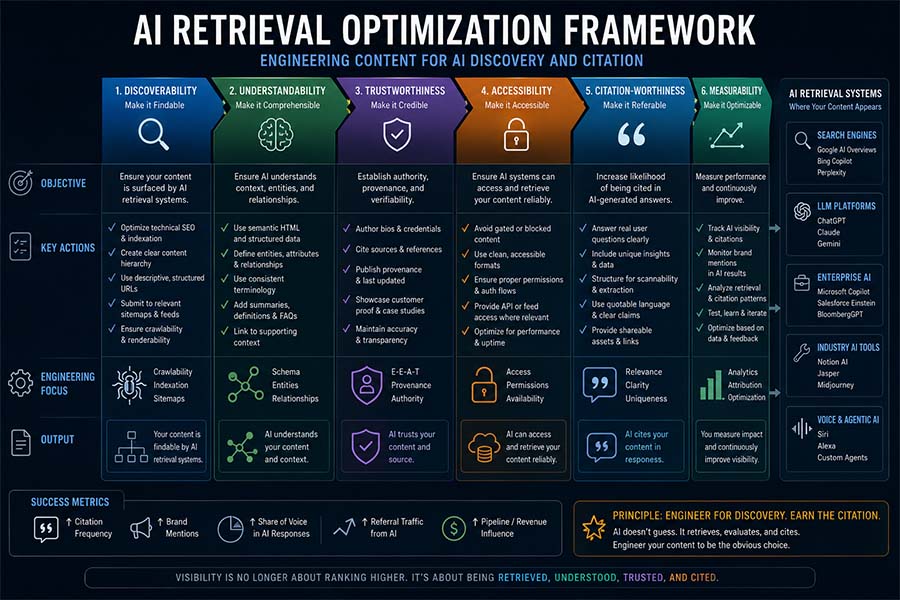 AI Retrieval Optimization Framework: Engineering Content for AI Discovery and Citation
