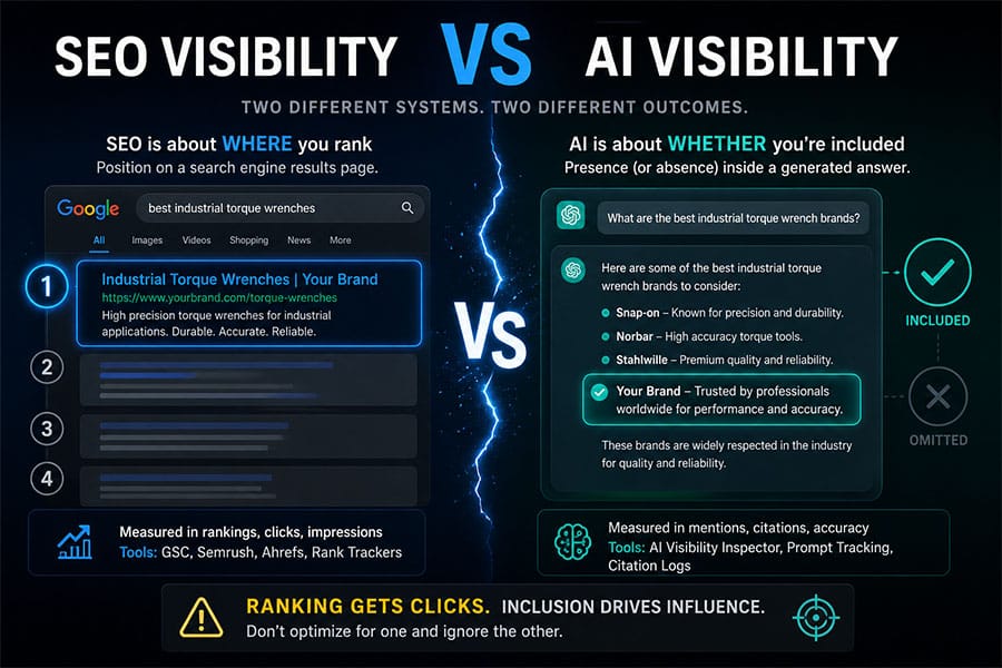 AI Visibility vs SEO Visibility: The Real Difference (and Why Conflating Them Is Costing You Pipeline)